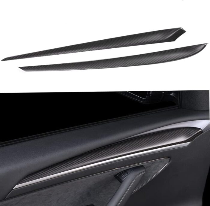 JSWAN Dry Carbon Fiber Front Door Inner Armrest Panel Cover Trim Interior Decoration Accessories for Tesla Model 3 Model Y (2021-2023)