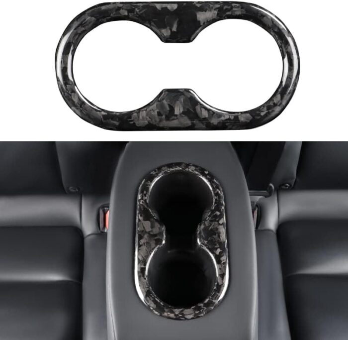 JSWAN Carbon Fiber Rear Chair Water Cup Slot Decorative Cover Fit for Tesla Model 3 Back Seat Cup Cover Cup Slot Patch Cup Holder Sticker (Matte Black)