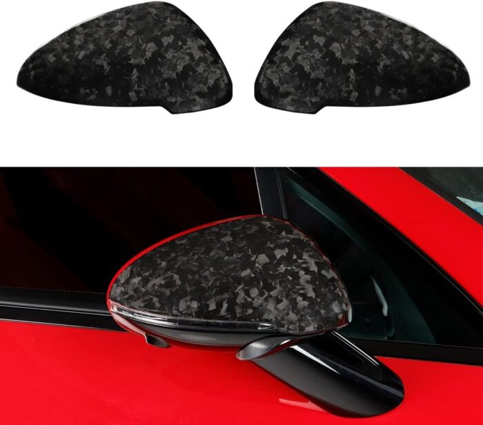 JSWAN 2pcs Real Carbon Fiber Rearview Mirror Trim Cover Fit for Porsche Macan S/T/GTS (2014-2024) Rear View Mirror Trim Cap Anti-Scratch Cover, Carbon Fiber Exterior Accessories (Matte Black)