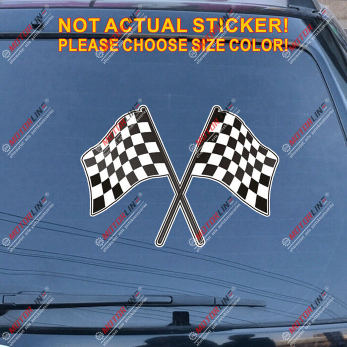 Checkered Flags Crossed Decal Sticker Car Vinyl Reflective Glossy pick size