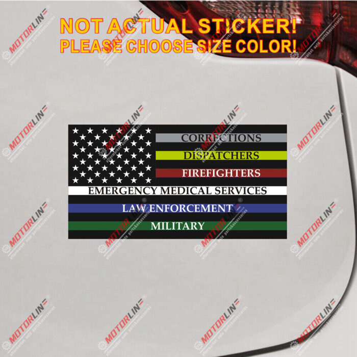 Thin Red Blue Yellow Green Line USA Flag Decal Sticker reflective glossy vinyl