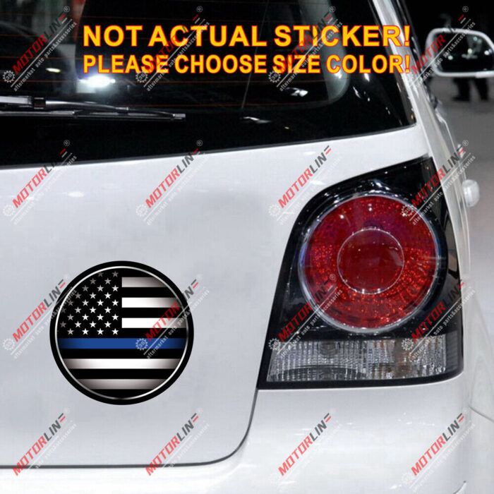 Thin Blue Line USA Flag Decal Sticker reflective glossy vinyl monochrome round