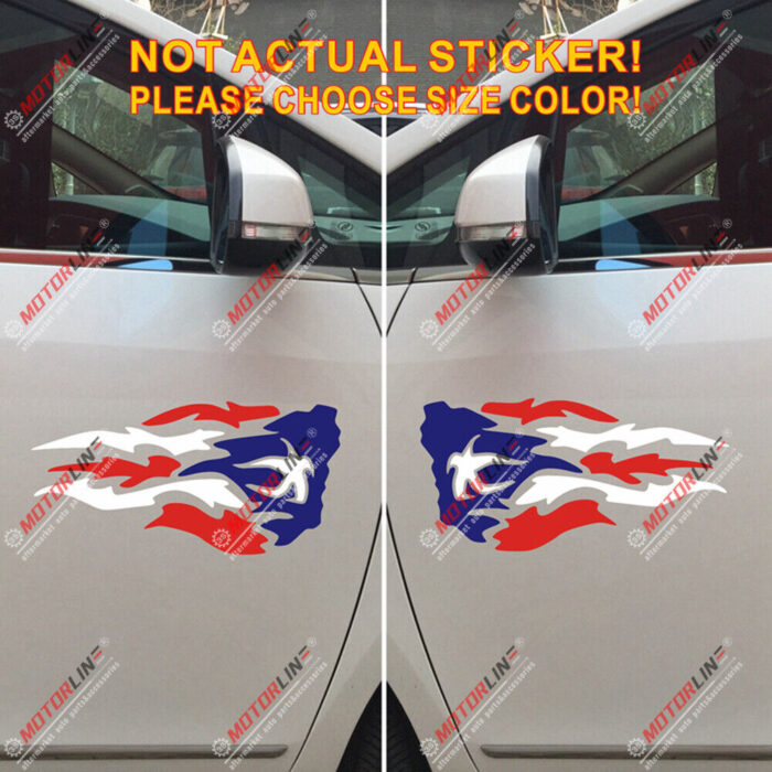 Pair Puerto Rico PR Puerto Rican Flag Fire Decal Sticker Car Vinyl Reflective