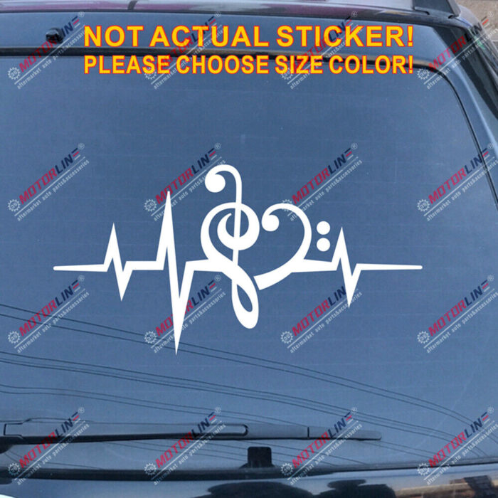 Music Note Heart Beat Love Clef Decal Sticker Car Vinyl pick size color