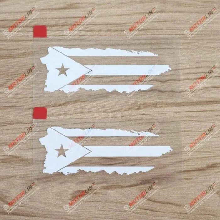 2x White 4'' Puerto Rico Flag Map Outline PR Decal Sticker Car Vinyl Die-cut