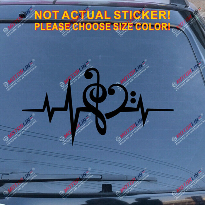 Music Note Heart Beat Love Clef Decal Sticker Car Vinyl pick size color