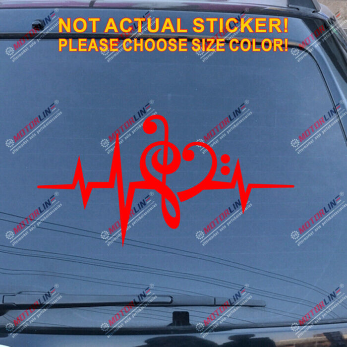 Music Note Heart Beat Love Clef Decal Sticker Car Vinyl pick size color