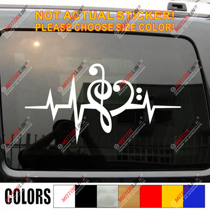 Music Note Heart Beat Love Clef Decal Sticker Car Vinyl pick size color