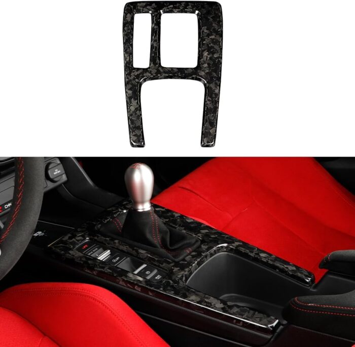 JSWAN Real Carbon Fiber Center Console Gear Shift Panel Cover Trim Central Control Panel Frame for 11th Gen Type R FL5 Typer (2023) Central Control Panel Gear Frame Cover (Matte Black)