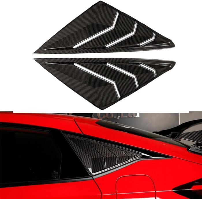 JSWAN Real Carbon Fiber Rear Side Window Louvers for 11th Gen Civic Type r FL5 Typer Racing Style Triangular Window Blinds Shark Gills Styling Rear Window Louvers Vent Visor Cover (Matte Black)