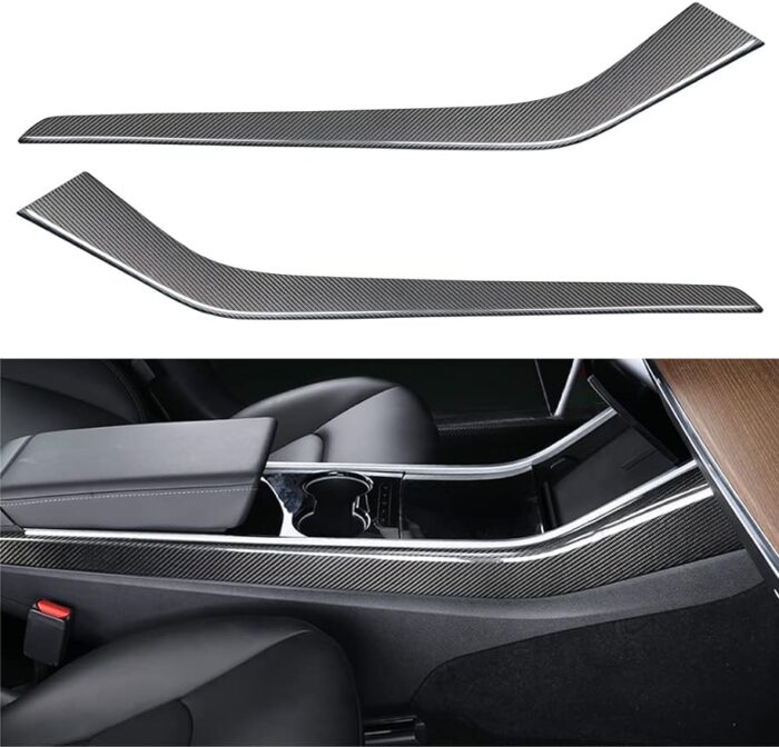 JSWAN Carbon Fiber Center Control Side Cover for Model 3 / Model Y 2021-2022 Central Control Panel Side Trim, Dashboard Cover Interior Stickers (Matte Black)