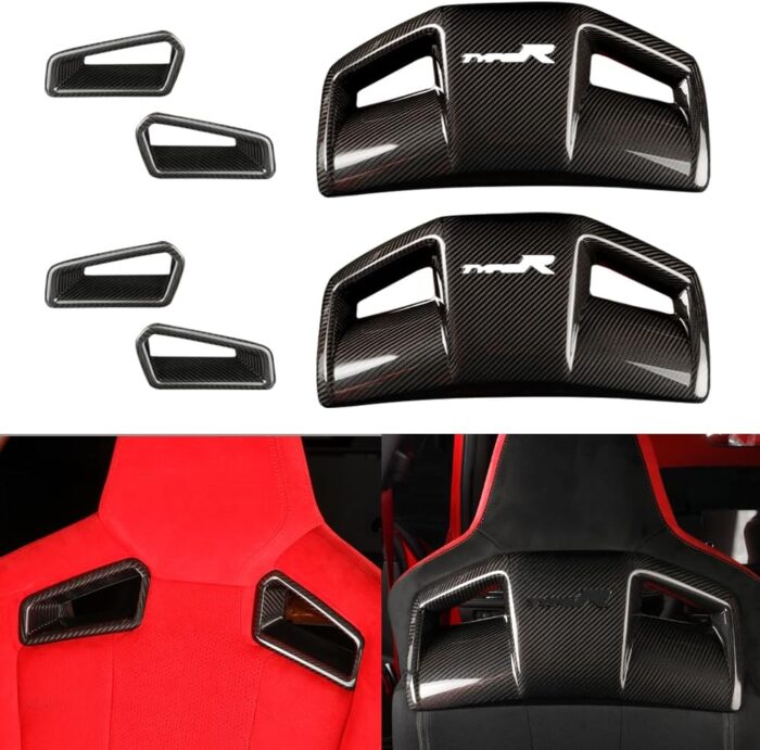 JSWAN Real Carbon Fiber Backseat Cover Fit for 11th Gen Civic Type r FL5 Typer (2024-2023) Seat Backrest Trim Overlay Seat Back Cover Seat Cover (Bright Black, 2pcs Seat Back Cover)