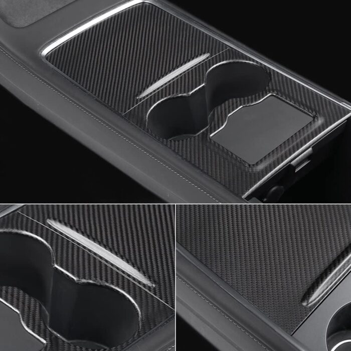 JSWAN Carbon Fiber Center Console Trims Cover for Tesla Model 3 Model Y Mid-Console Panel Decor Sticker Center Console Face-Lift Cover (Matte Black, 2021 to 2023)