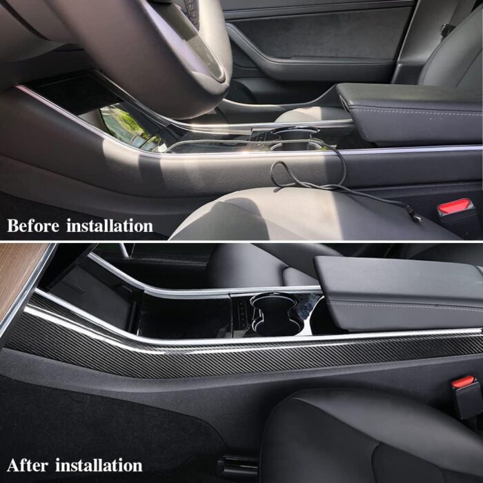 JSWAN Carbon Fiber Center Control Side Cover for Model 3 / Model Y 2021-2022 Central Control Panel Side Trim, Dashboard Cover Interior Stickers (Matte Black)