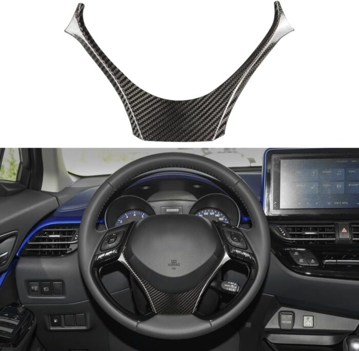 JSWAN Real Carbon Fiber Steering Wheel Cover Fit for Toyota C-HR CHR (2018-2023) Steering Wheel Panel Trim Cover Gloss Interior Accessories