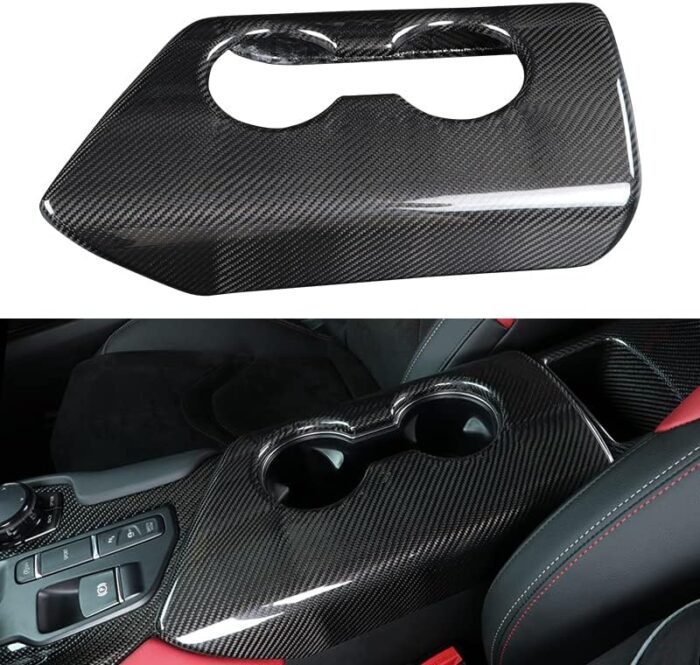 JSWAN Real Carbon Fiber Car Central Control Cup Holder Trim Panel Cover for GR Supra A90 Left-Hand Drive Water Cup Slot Sticker Armrest Box Decorative Cover Car Interior Accessories