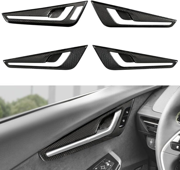 JSWAN 4pcs Real Carbon Fiber Inner Door Panel Trim Cover for Kia EV6 GTline GT(2022-2024) Door Handle Cover Door Armrest Panel Cover (Gloss with Switch Hole)