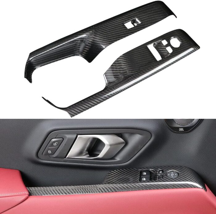 JSWAN Carbon Fiber Pattern Window Lift Switch Panel Decoration Frame Trim Cover for Toyota Supra GR A90 A91 MK5 2019-2024 Window Glass Lift Button Trim Switch Cover(for Left Hand Dirve)