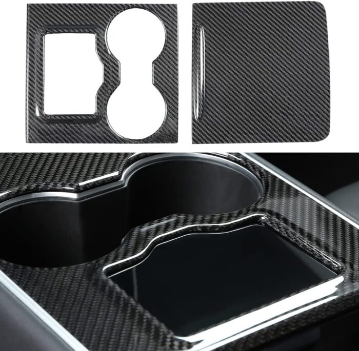 JSWAN Carbon Fiber Center Console Trims Cover for Tesla Model 3 Model Y Mid-Console Panel Decor Sticker Center Console Face-Lift Cover (Matte Black, 2021 to 2023)