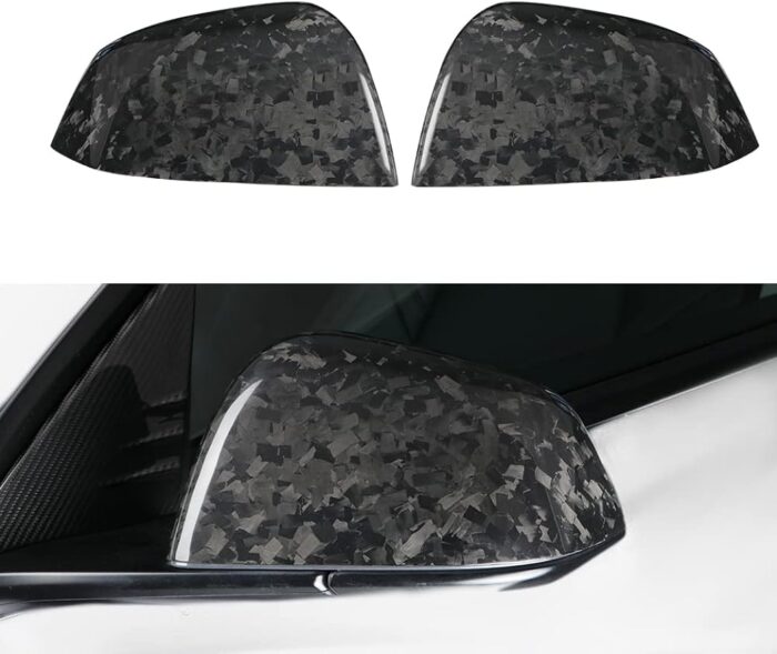 Door Mirror Covers Carbon Fiber Side Mirror Cover Caps Rearview Replacement For Tesla Model 3 Door Rearview Mirror Cover Cap Exterior Protect Accessories (Bright Forging Black 1 pair)