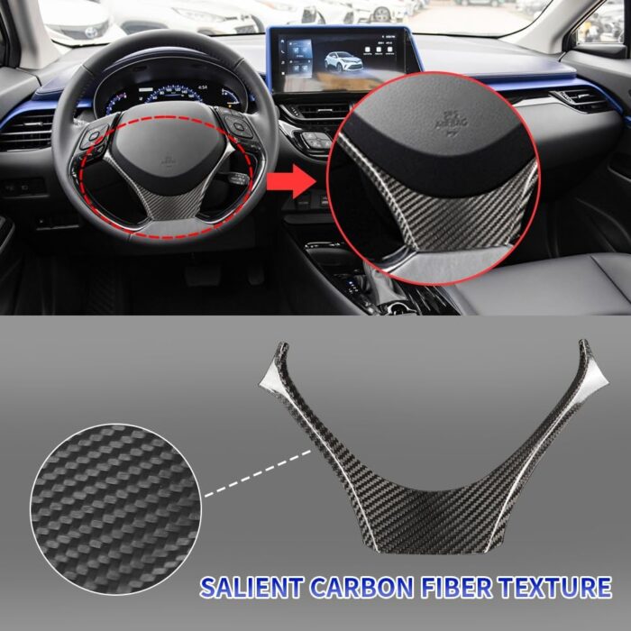 JSWAN Real Carbon Fiber Steering Wheel Cover Fit for Toyota C-HR CHR (2018-2023) Steering Wheel Panel Trim Cover Gloss Interior Accessories