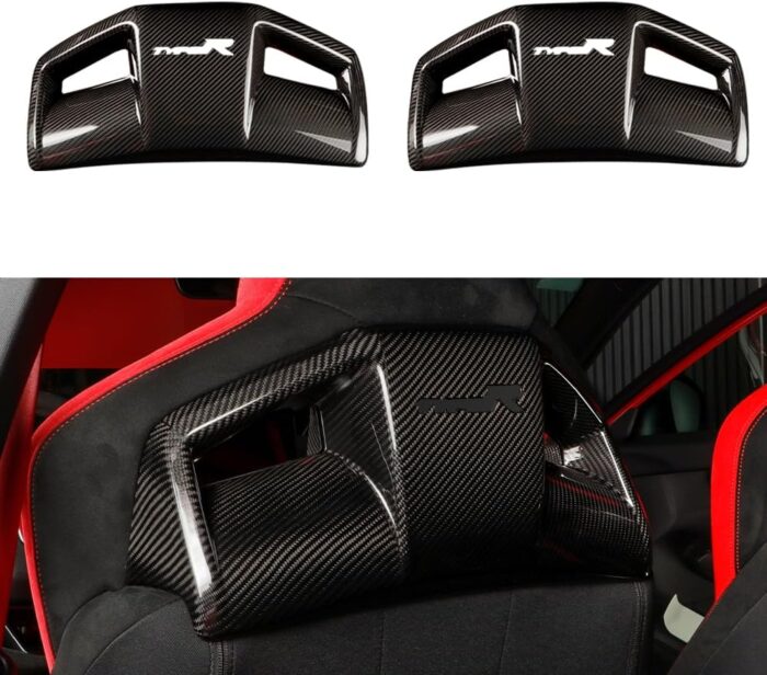 JSWAN Real Carbon Fiber Backseat Cover Fit for 11th Gen Civic Type r FL5 Typer (2024-2023) Seat Backrest Trim Overlay Seat Back Cover Seat Cover (Bright Black, 2pcs Seat Back Cover)