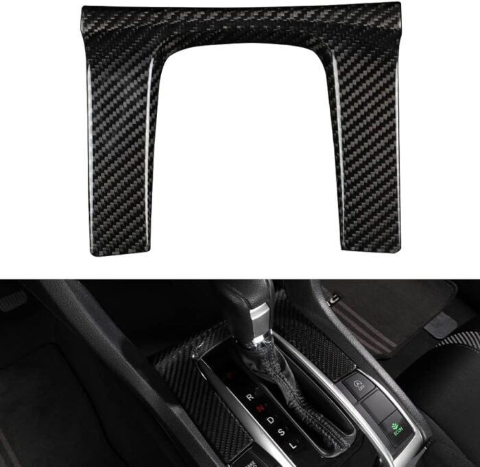 JSWAN Carbon Fiber Gear Shift Trims Stickers for 10th Gen Civic Center Console Gear Panel Cover, Civic Gear Boots Trims Transmission Shift Panel Stickers (2016-2021) (1pcs for Automatic)