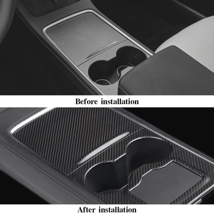 JSWAN Carbon Fiber Center Console Trims Cover for Tesla Model 3 Model Y Mid-Console Panel Decor Sticker Center Console Face-Lift Cover (Matte Black, 2021 to 2023)