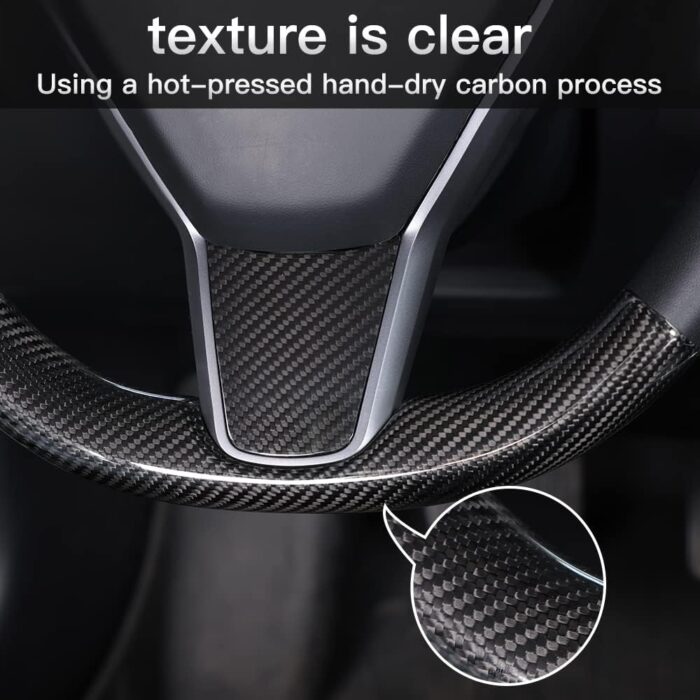 JSWAN Carbon Fiber Steering Wheel Embedded Cover for Tesla Model 3/Y Accessories Interior Modification Steering Wheel Panel Sticker (Bright Black Lower Part)