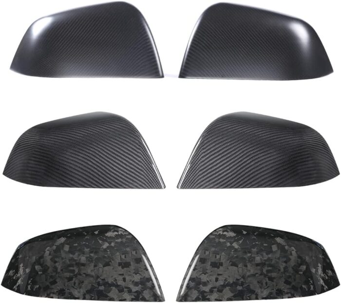 Door Mirror Covers Carbon Fiber Side Mirror Cover Caps Rearview Replacement For Tesla Model 3 Door Rearview Mirror Cover Cap Exterior Protect Accessories (Bright Forging Black 1 pair)