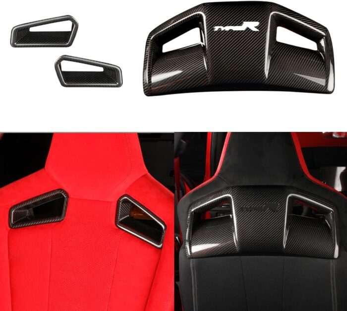 JSWAN Real Carbon Fiber Backseat Cover Fit for 11th Gen Civic Type r FL5 Typer (2024-2023) Seat Backrest Trim Overlay Seat Back Cover Seat Cover (Bright Black, 2pcs Seat Back Cover)