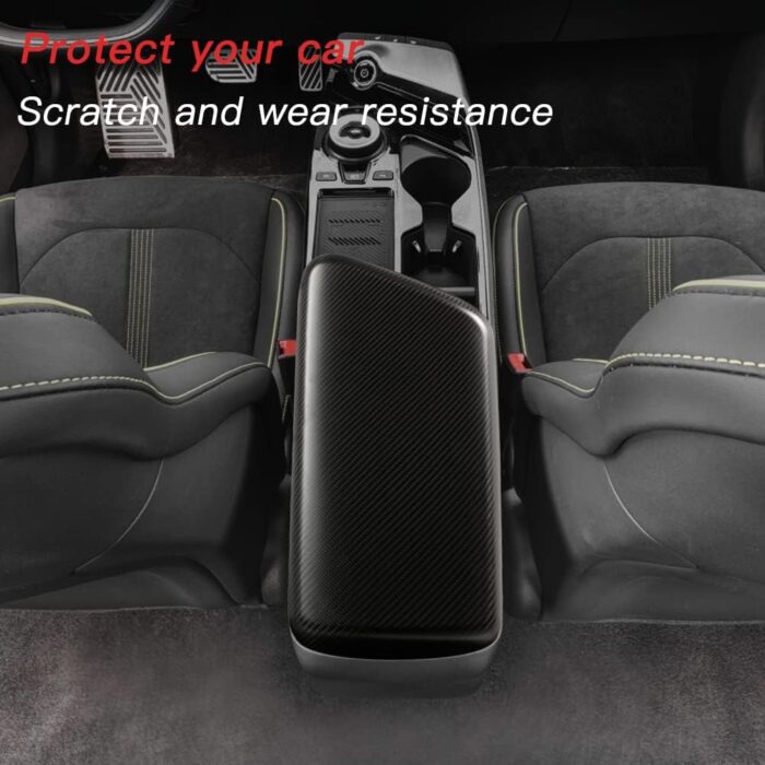 JSWAN Real Carbon Fiber Central Console Armrest Panel Cover Fit for KIA EV6 2021-2024 Armrest Storage Box Mat, Car Armrest Box Cap,Console Lid Pad Arm Rest Elbow Cushion (Matte Black)