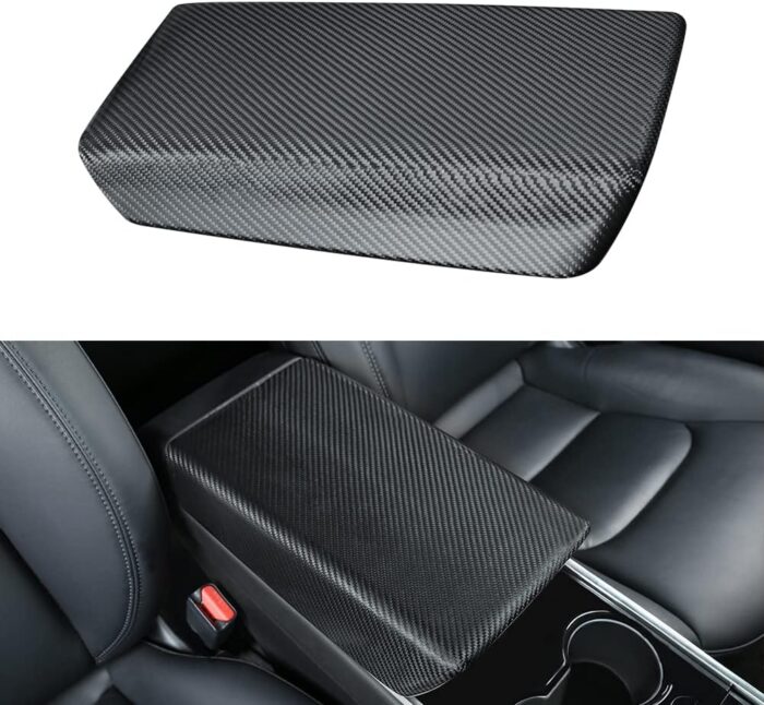 JSWAN Carbon Fiber Center Console Cover Armrest Protector for Tesla Model 3 Model Y Center Armrest Box Cover Sticker Interior Accessories (Bright Forging)