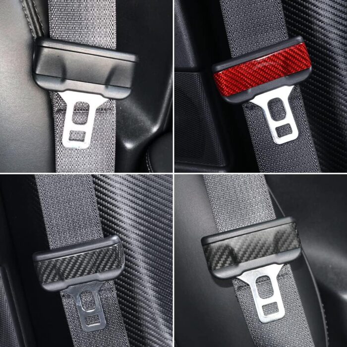 NA JSWAN Real Carbon Fiber Creative Patch Safety Belt Buckle Sticker Fit for Tesla Model 3/Y Interior Accessories Modified Cover (Bright Blue+Black)