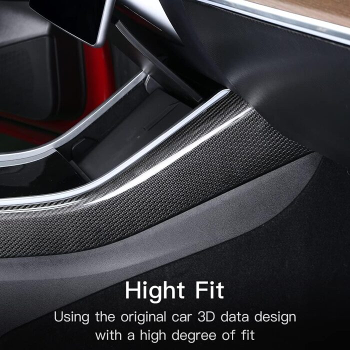 JSWAN Carbon Fiber Center Control Side Cover for Model 3 / Model Y 2021-2022 Central Control Panel Side Trim, Dashboard Cover Interior Stickers (Matte Black)