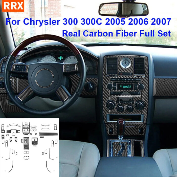 For Chrysler 300 300C 2005 2006 2007 Real Carbon Fiber Full Set Gear Shift Steering Wheel Sticker Trim Cover Car Accessories