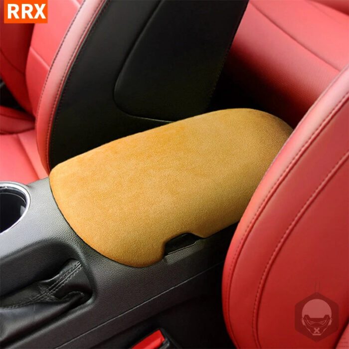 For Ford Mustang 2015 2016 2017 2018 2019 2020 Suede Car Armrest Box Panel Protection Cover Trim Yellow Interior Accessory