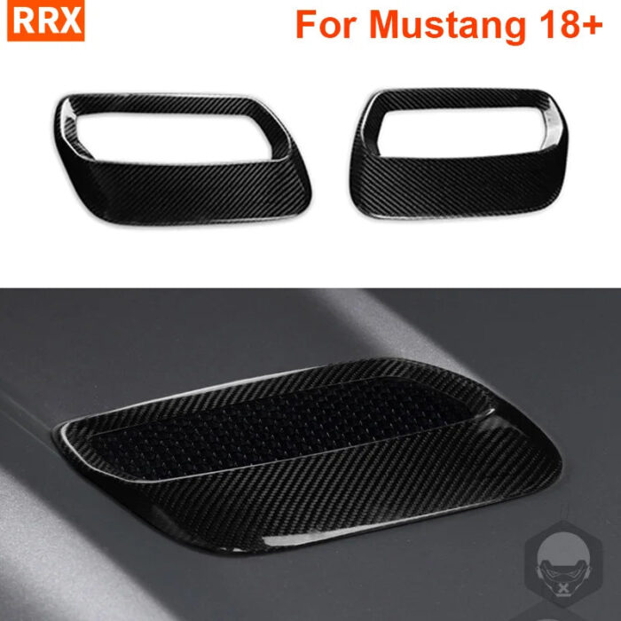 For Mustang 2018+ Hood Engine Cover Air Outlet Vent Panle 2 Piece Set Real Carbon Fiber Trim Car Interior Refit Accessory