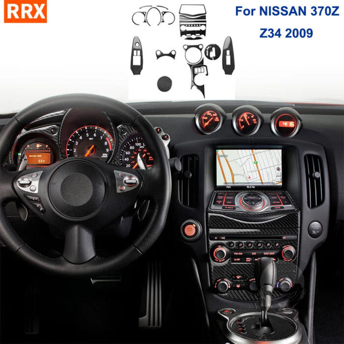 For NISSAN 370Z Z34 2009+ Central Control Gear Shift Knob Air Conditioning Navigation Lifting Real Carbon Fiber Sticker Trim