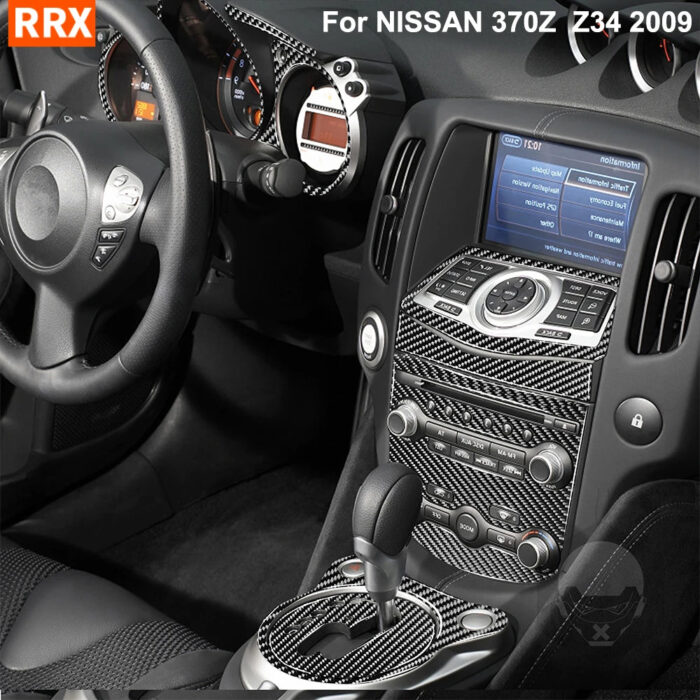 For NISSAN 370Z Z34 2009+ Speedometer Gear Shift Knob Cup Holder Navigation Air Conditioning Panel Real Carbon Fiber Sticker