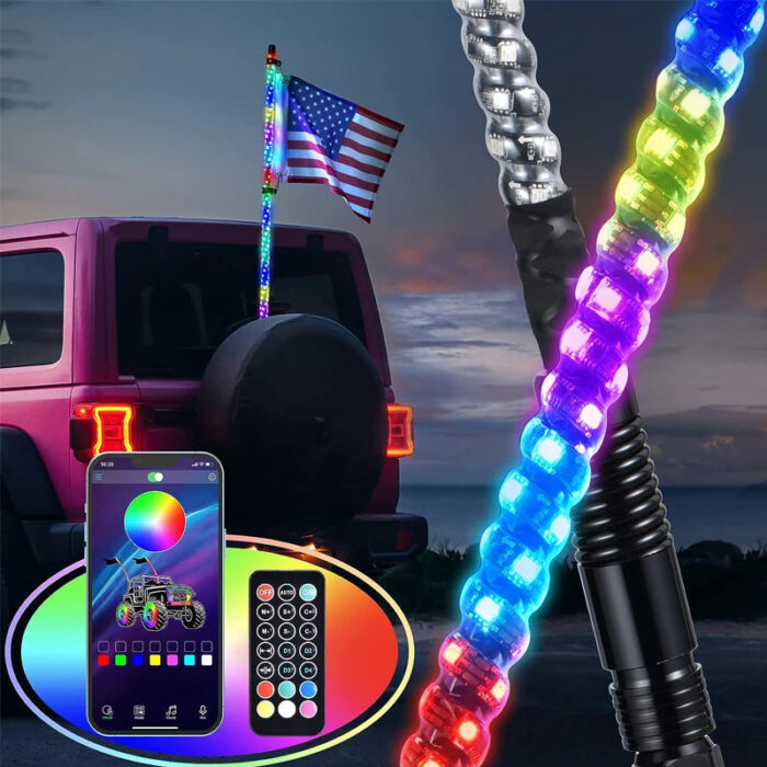 RGB Chasing Offroad Flag 5150 4X4 Led Antenna Light with APP Bluetooth & Remote Control UTV ATV Whip Lights