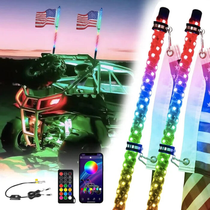 RGB Spiral Led Flag Light 256 Modes Multi Colors Antenna Whips Light for Offroad Atv 4x4 Utv