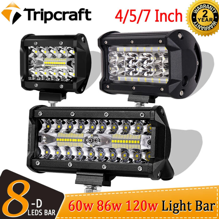 Tripraft 4/5/7 inch Led Light Bar Work Light 60W 86W 120W Combo Led Work Light Bar for Offroad Tractor Truck 4x4 SUV CAR ATV